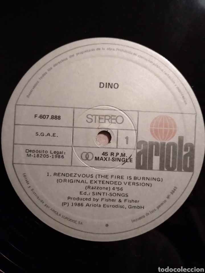 Discos de vinilo: DINO &rdquo;RENDEZVOUS THE FIRE IS BURNING&rdquo; ES.86 - Foto 3