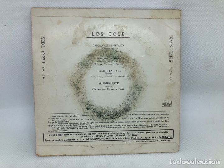 Discos de vinilo: EP LOS TOLE / CARNAVALITO GITANO/ SORTIJA DE ORO/ROSARIO LA CAVA/ EL EMIGRANTE - Foto 2