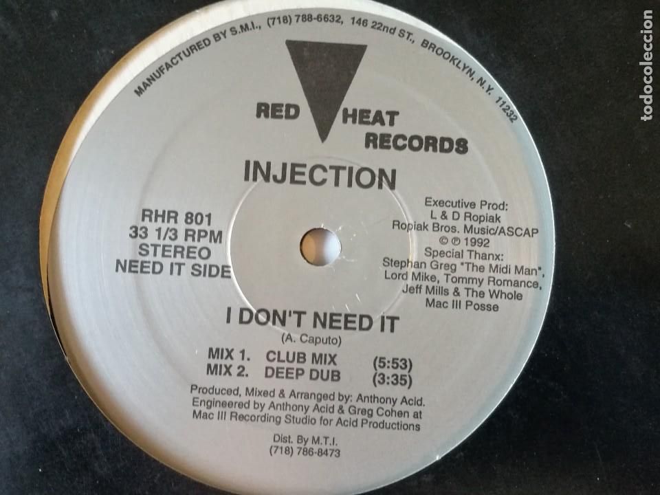 Discos de vinilo: Injection - Delicious / I Dont Need It - 1992 - Foto 2