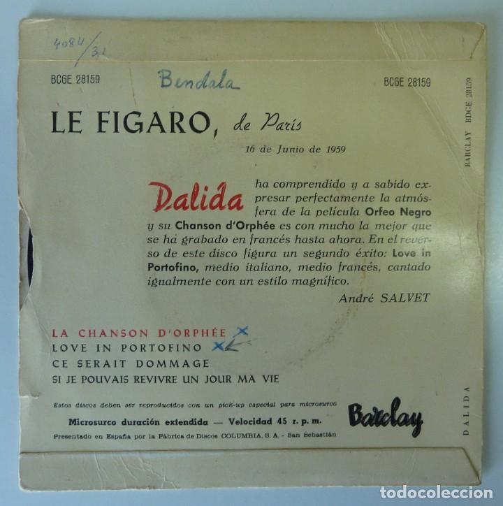 Discos de vinilo: DALIDA // LA CHANSON DORPHEE ( ORFEO NEGRO )+3 // EP - Foto 2