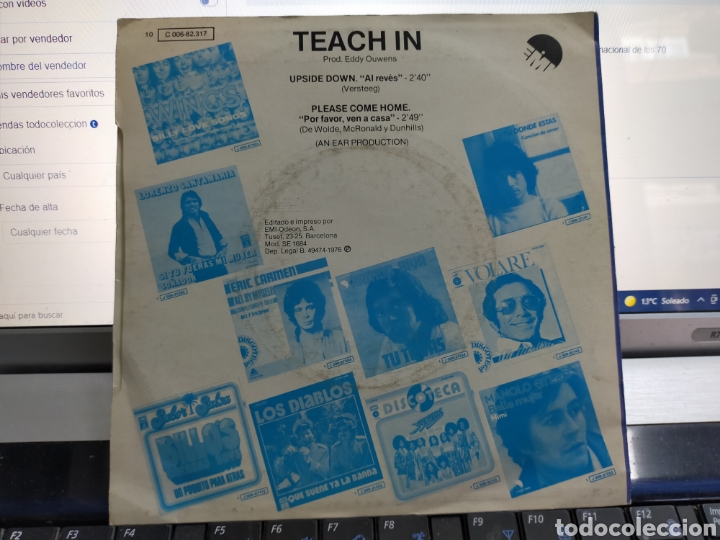 Discos de vinilo: Teach single in upside Espa&ntilde;a 1976 - Foto 2