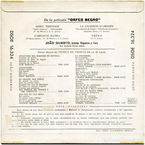 Discos de vinilo: Jo&atilde;o Gilberto &ndash; Orfeo Negro - 1960 - Foto 2