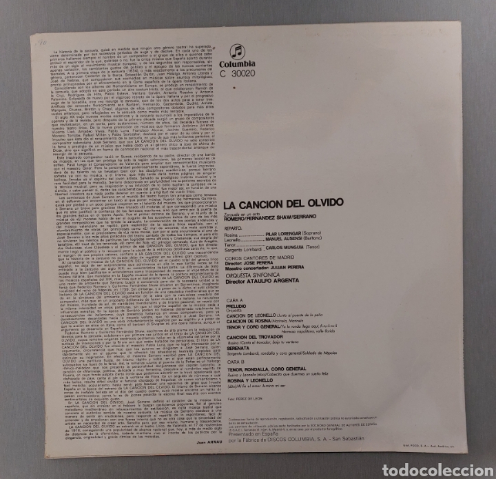 Discos de vinilo: DISCO DE VINILO . LA CANCION DEL OLVIDO - Foto 2