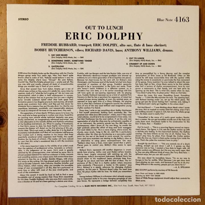 Discos de vinilo: ERIC DOLPHY : OUT TO LUNCH [BLUE NOTE - USA 2007] LP - Foto 2
