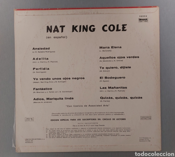 Discos de vinilo: DISCO DE VINILO .NAT KING COLE EN ESPA&Ntilde;OL - Foto 2