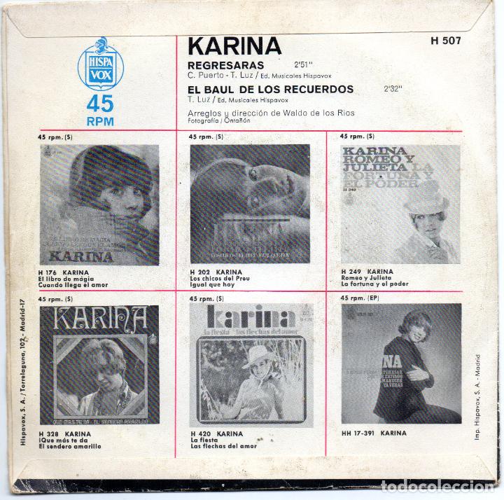 Discos de vinilo: KARINA - REGRESARAS - SINGLE - Foto 2