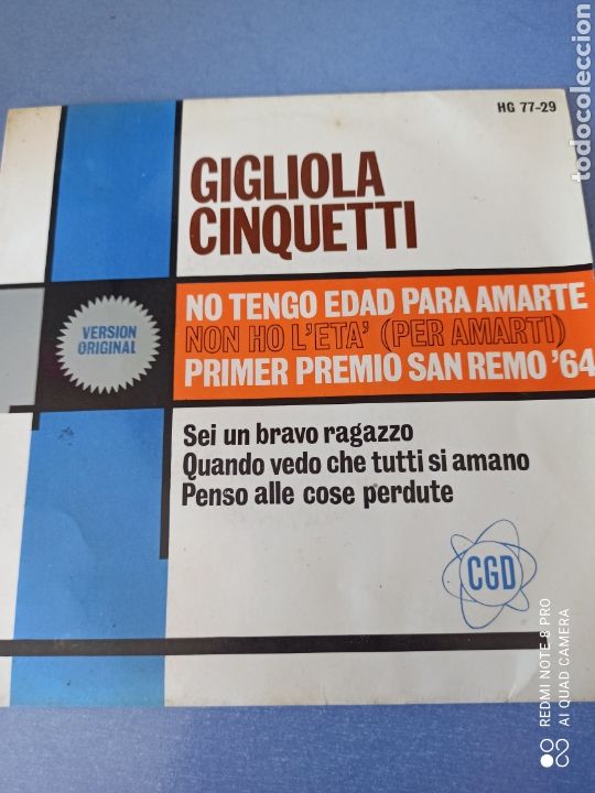 Disques de vinyle: GIGLIOLA CINQUETTI-NO TENGO EDAD PARA AMARTE + 3 FESTIVAL SAN REMO 1964 EP