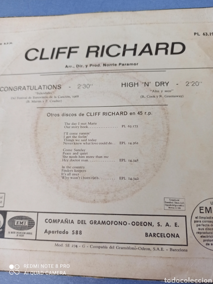 Discos de vinilo: CLIFF RICHARD. CONGRATULATIONS, 1968 - Foto 2