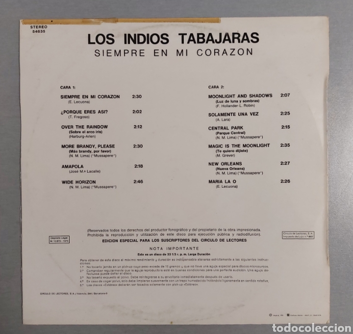 Discos de vinilo: DISCO DE VINILO .LOS INDIOS TABAJARAS SIEMPRE EN MI CORAZON - Foto 2