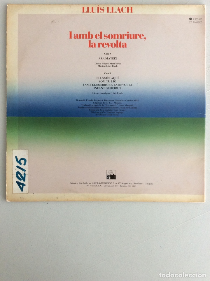 Discos de vinilo: Llu&iacute;s Llach. I amb el somriure, la revolta. - Foto 2