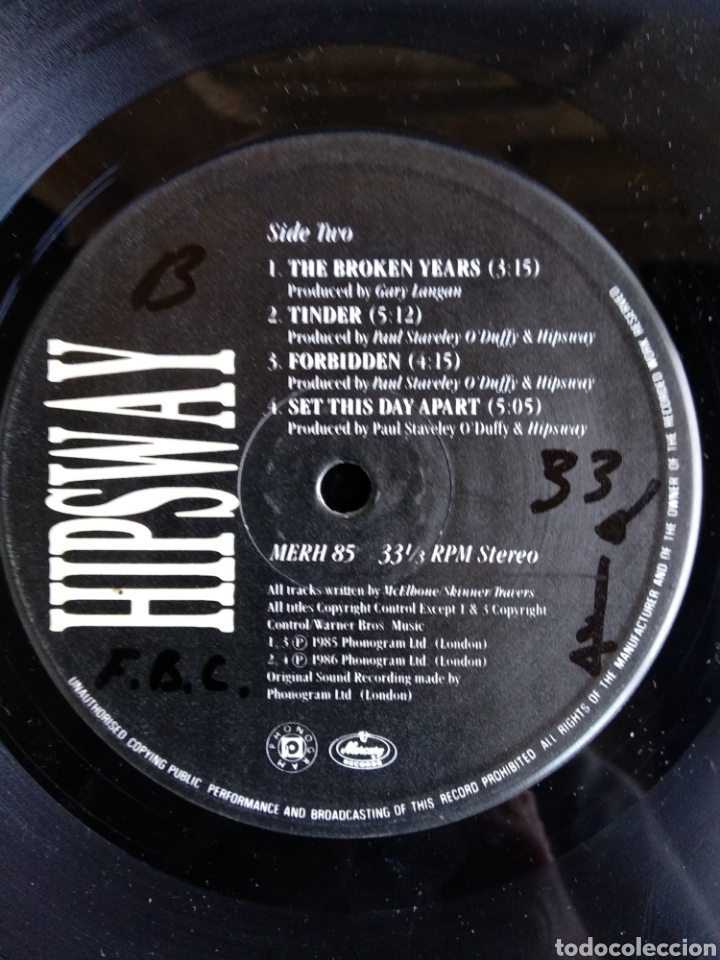 Discos de vinilo: *HIPSWAY, UK, MERCURY, 1986 - Foto 4