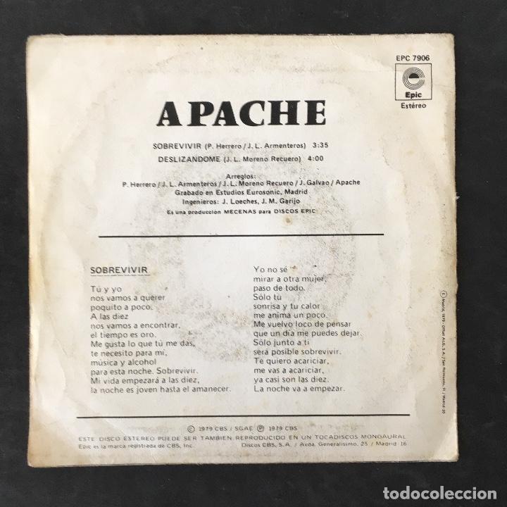 Discos de vinilo: VINILO SINGLE - APACHE - SOBREVIVIR - EPIC 1979 EPC7906 - Foto 2