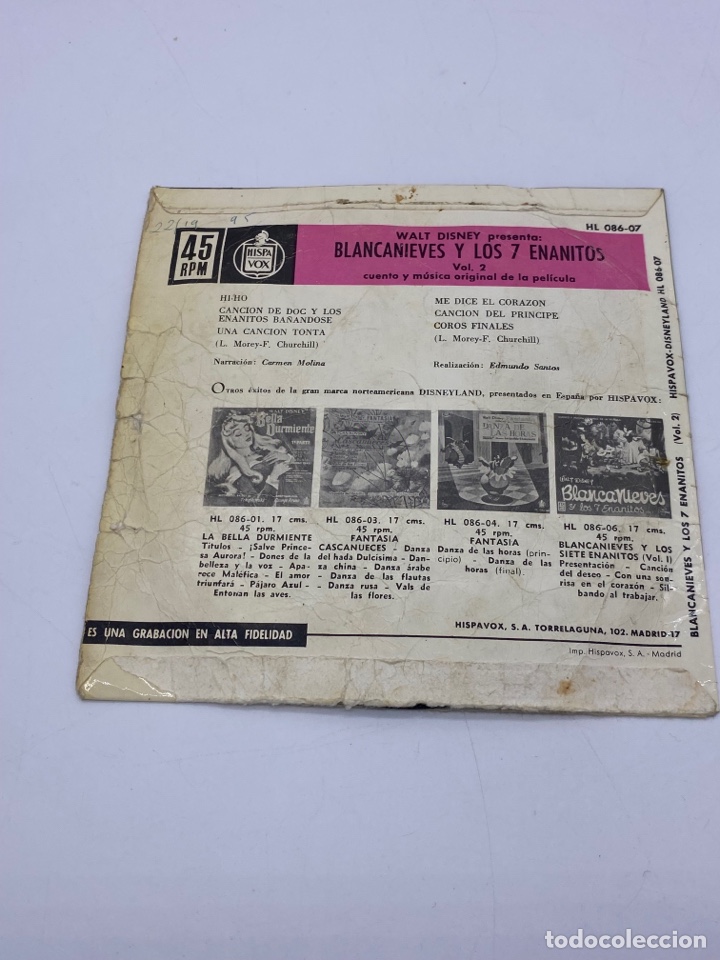 Discos de vinilo: Blancanieves y los 7 enan&iacute;tos single 1962 - Foto 4