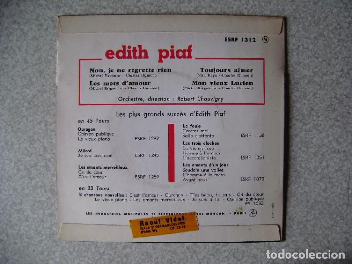Discos de vinilo: EDITH PIAF.NON,JE NE REGRETTE RIEN + 3 - Foto 2