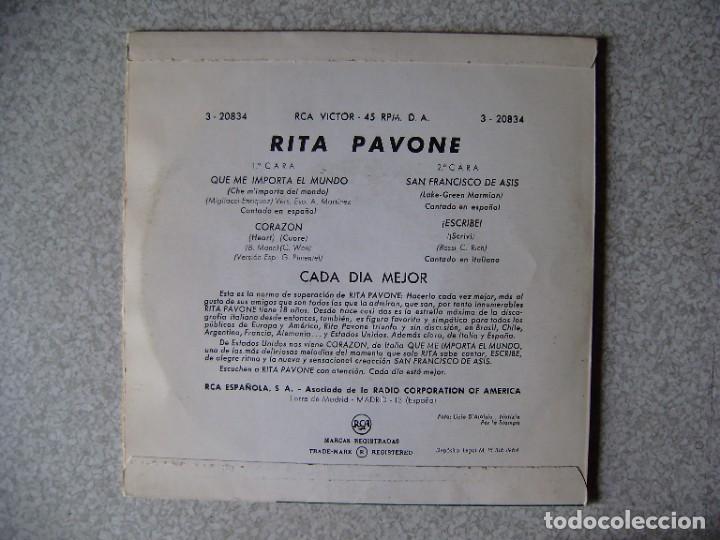 Discos de vinilo: RITA PAVONE.QUE ME IMPORTA DEL MUNDO + 3 - Foto 2