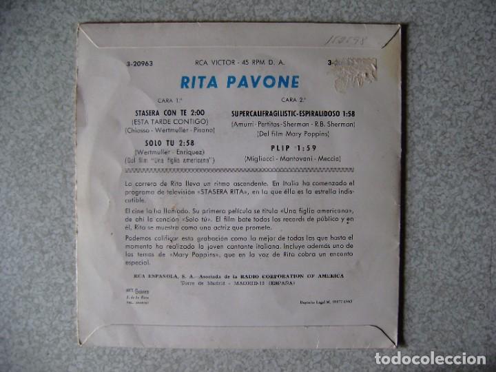 Discos de vinilo: RITA PAVONE.STASERA CON TE + 3 - Foto 2
