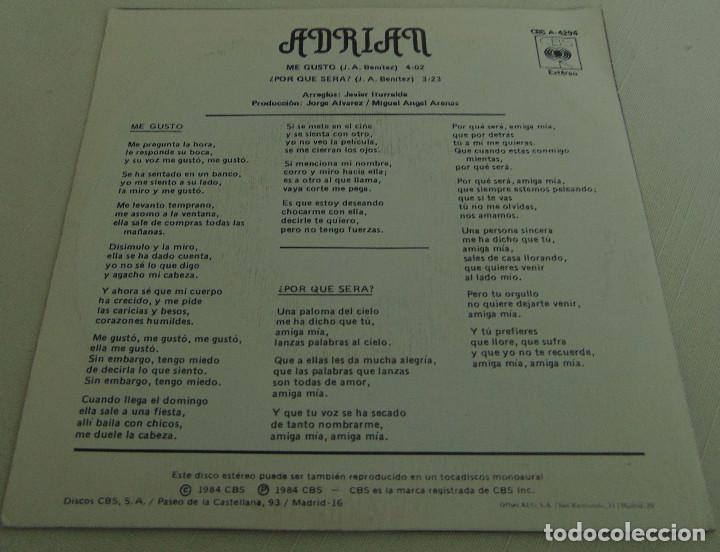 Discos de vinilo: ADRIAN - ME GUST&Oacute; - SINGLE 1984 - Foto 2