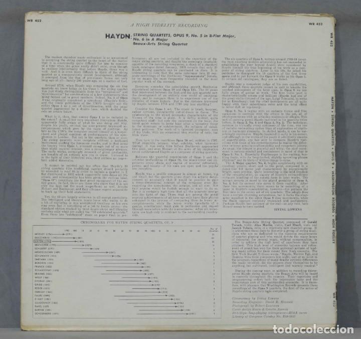 Discos de vinilo: LP. Beaux Arts String Quartet. Haydn String Quartets Opus 9. N 5 N 6 - Foto 2