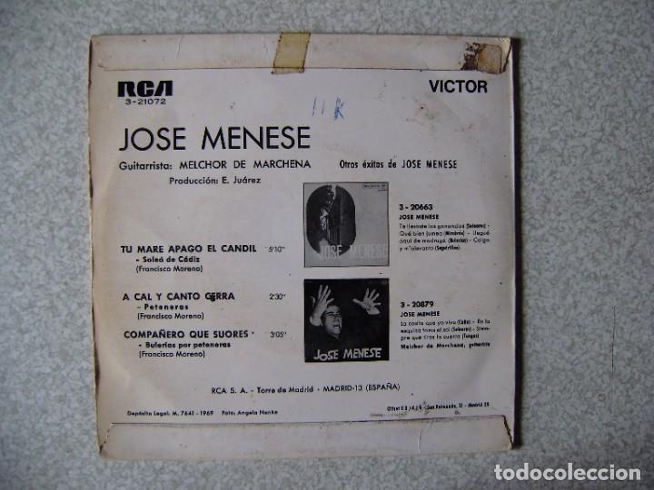 Discos de vinilo: JOSE MENESE.TU MARE APAGO EL CANDIL + 3 - Foto 2