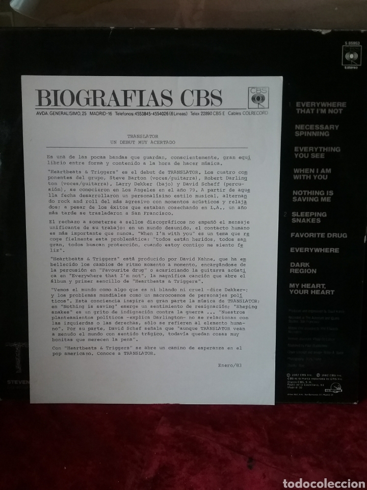 Discos de vinilo: TRANSLATOR 1981 CBS Records Spain - Foto 3