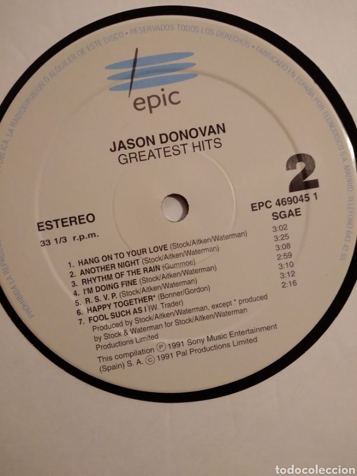 Discos de vinilo: JASON DONOVAN &rdquo;GREATEST HITS&rdquo; ES.91 - Foto 3