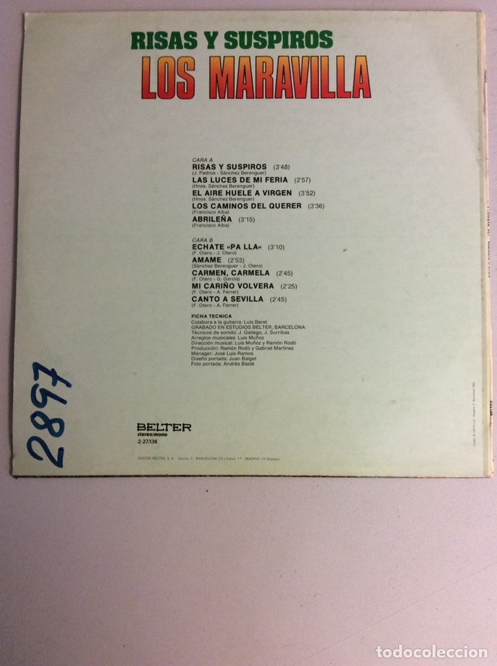 Discos de vinilo: Los Maravilla. Risas y suspiros. - Foto 2