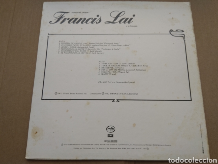 Discos de vinilo: LP FRANCIS LAI/GRANDES &Eacute;XITOS - Foto 2