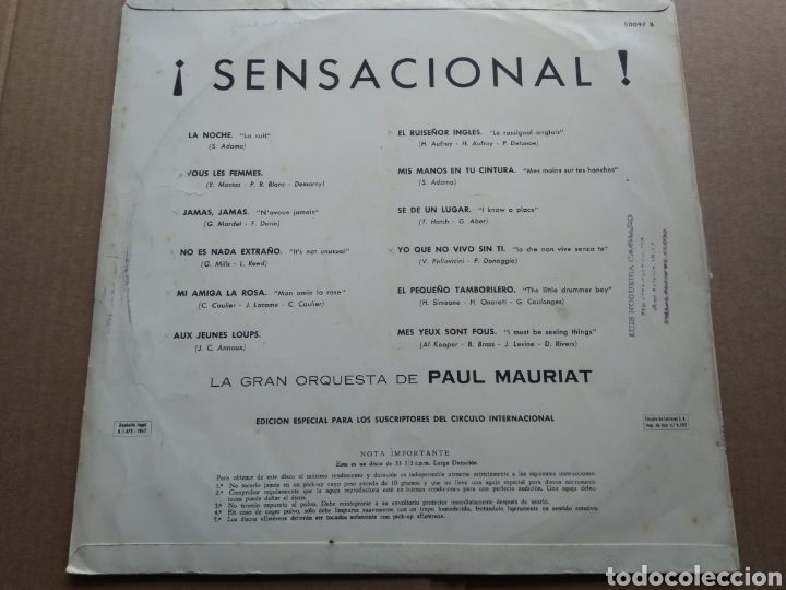 Discos de vinilo: LP PAUL MAURIAT/&iexcl;SENSACIONAL! - Foto 2