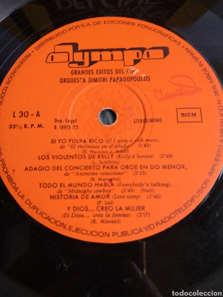 Discos de vinilo: *DIMITRI PAPADOPOULOS, &Eacute;XITOS DEL CINE, SPAIN, OLIMPO, 1975 - Foto 3
