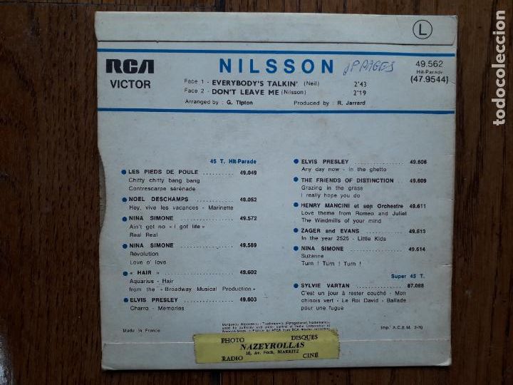 Discos de vinilo: Nilsson - everybodys talkin + dont leave me - Foto 2