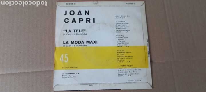 Discos de vinilo: Joan Capri Single La moda maxi La tele Ariola 1970 - Foto 2