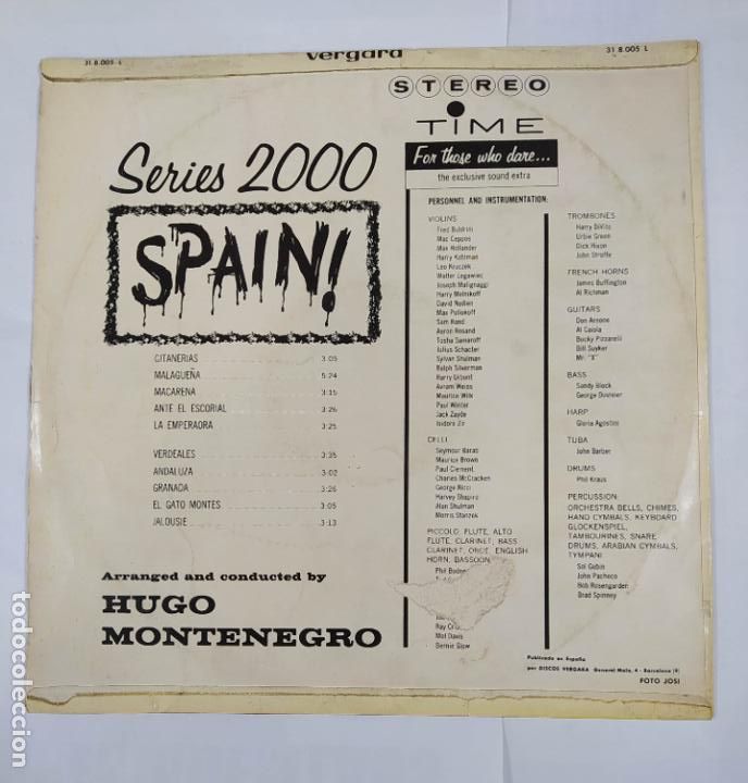 Discos de vinilo: HUGO MONTENEGRO - SPAIN! - LP. TDKDA2 - Foto 2