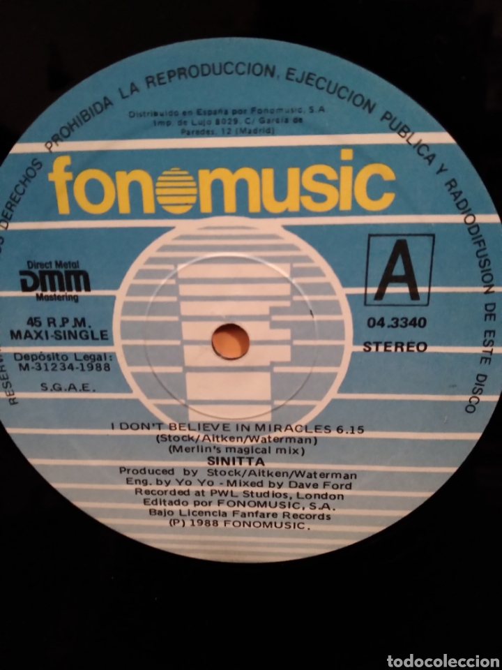 Discos de vinilo: SINITTA - I DONT BELIEVEBIN MIRACLES - ES.88 - Foto 2
