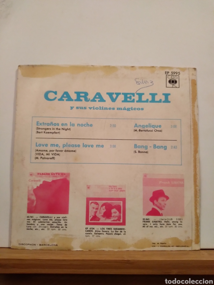 Discos de vinilo: CARAVELLI - EXTRA&Ntilde;OS EN LA NOCHE - ES.66 - Foto 2
