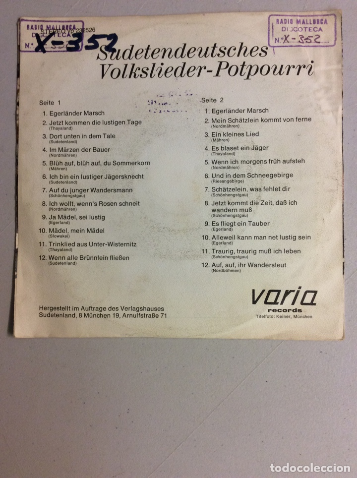 Discos de vinilo: Sudetendeutsches Volkslieder-Potpourri. - Foto 2
