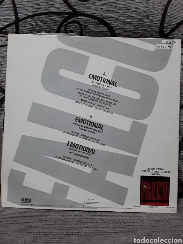 Discos de vinilo: Falco &lrm;&ndash; Emotional (Extended N.Y. Mix) - Foto 2