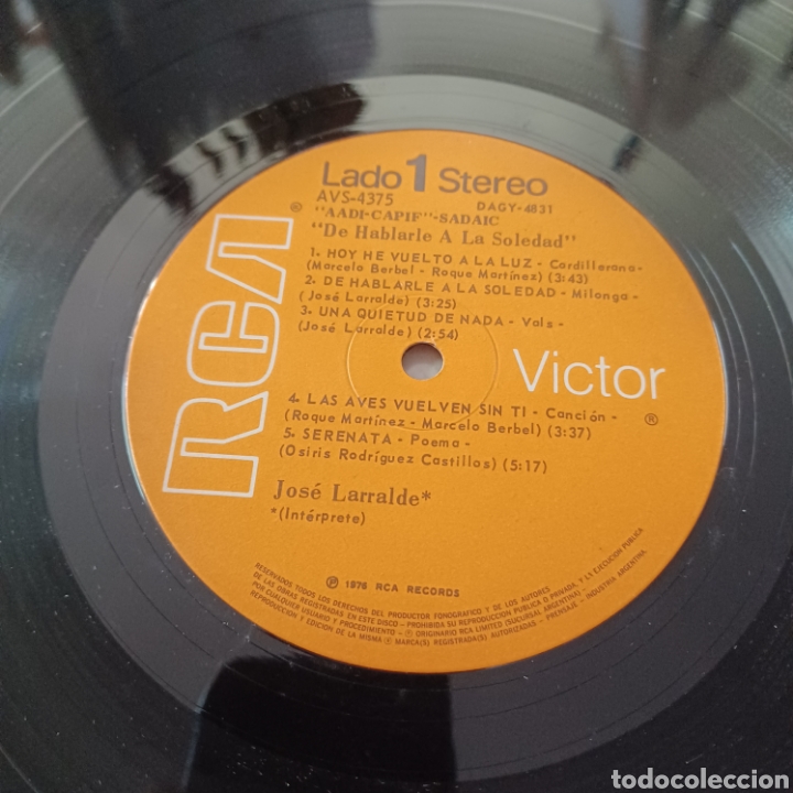 Discos de vinilo: JOSE LARRALDE - DE HABLARLE A LA SOLEDAD - Foto 3