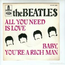 Discos de vinilo: THE BEATLES: ALL YOU NEED IS LOVE/BABY, YOU'RE A RICH MAN- ODEON FO103- FRANCES ORIGINAL 1967. Lote 326928508
