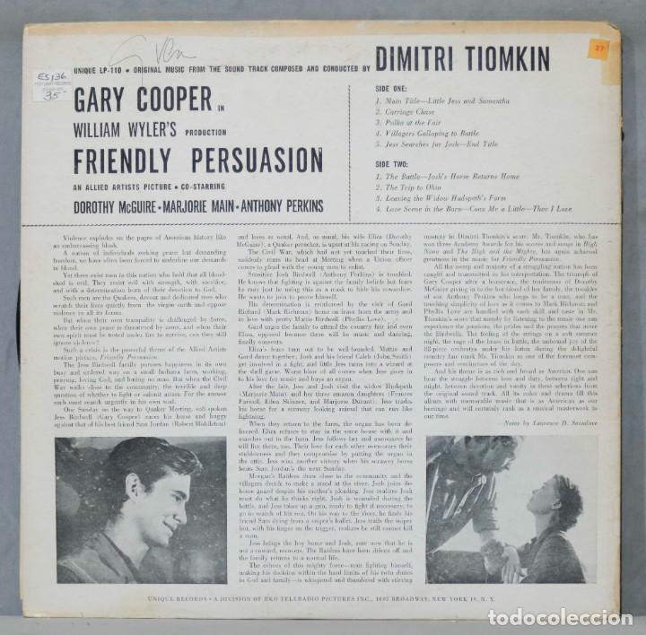 Discos de vinilo: LP. Dimitri Tiomkin. Friendly Persuasion - Foto 2