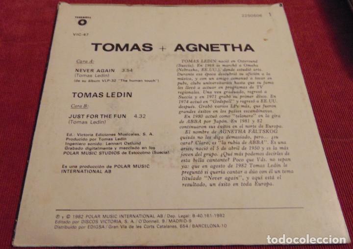 Discos de vinilo: Tomas + Agnetha &ndash; Never Again - SINGLE PROMO 1982 - Foto 2