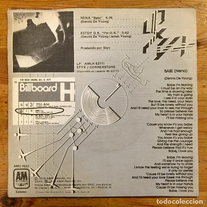Discos de vinilo: STYX : BABE / IM OK [A&M - ESP 1979] 7&rdquo; - Foto 2