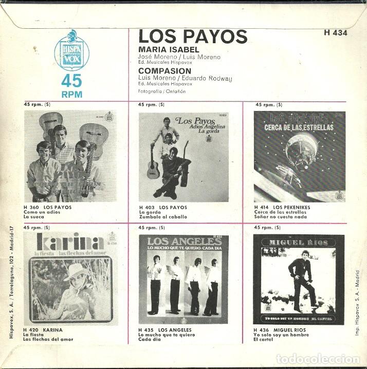 Discos de vinilo: LOS PAYOS - MARIA ISABEL / COMPASION - HISPAVOX - 1969 - Foto 4