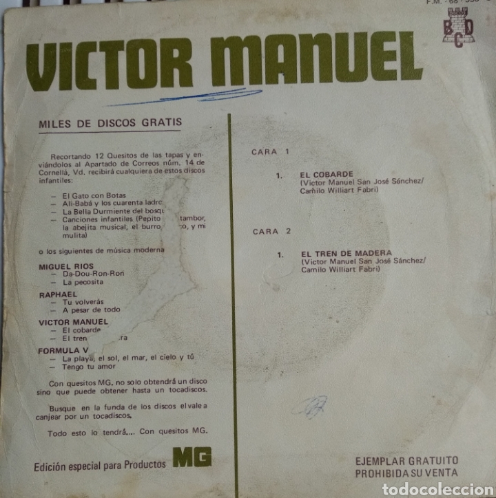 Discos de vinilo: *V&Iacute;CTOR MANUEL, EL COBARDE, SPAIN,BCD, 1970 - Foto 2