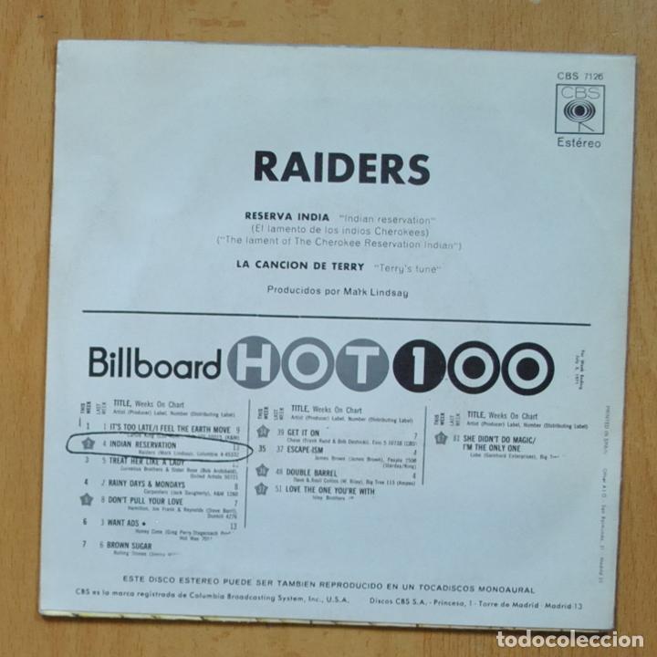 Discos de vinilo: THE RAIDERS - INDIAN RESERVATION - SINGLE - Foto 2