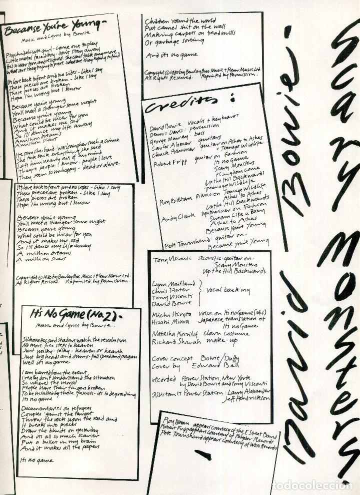 Discos de vinilo: DAVID BOWIE - SCARY MONSTERS - Foto 4