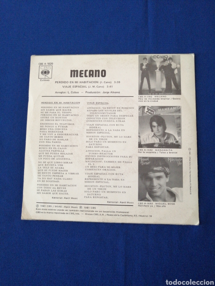 Discos de vinilo: MECANO - PERDIDO EN MI HABITACI&Oacute;N - Foto 2