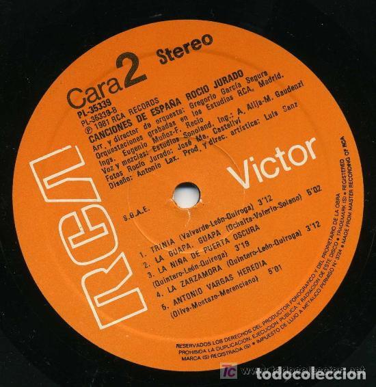 Discos de vinilo: ROCIO JURADO - CANCIONES DE ESPA&Ntilde;A - Foto 2