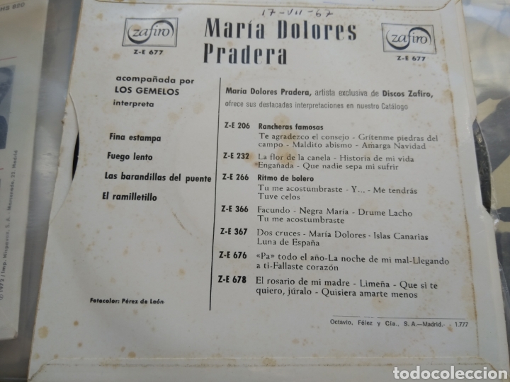 Discos de vinilo: SINGLE MARIA DOLORES PRADERA Y LOS GEMELOS - Foto 2