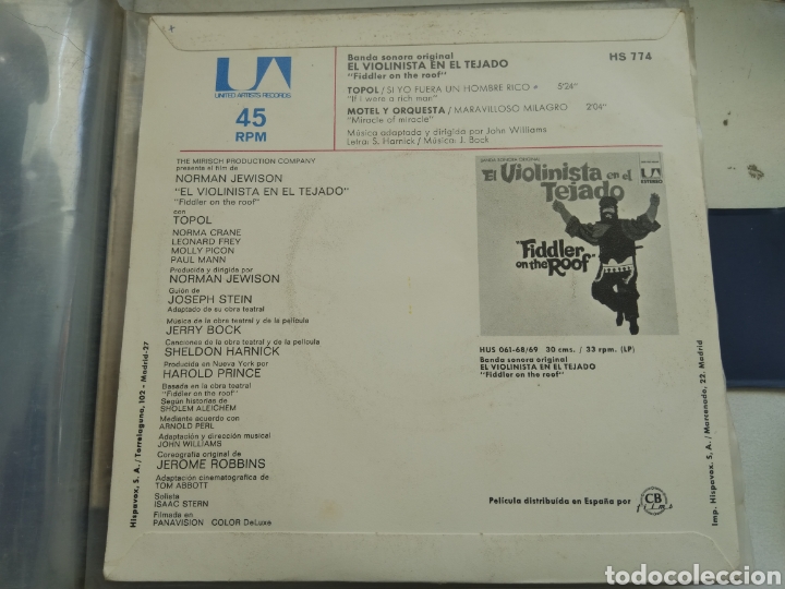 Discos de vinilo: SINGLE EL VIOLINISTA EN EL TEJADO - Foto 2