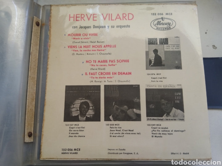 Discos de vinilo: SINGLE HERVE VILARD.... - Foto 2